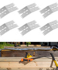 Stainless Steel Workholding Dogs Set for Router Sled and CNC Hold Down 6 Piece Multi Surface Anchoring Kit with T Bolt Nail and Screw Options visible on a workbench.