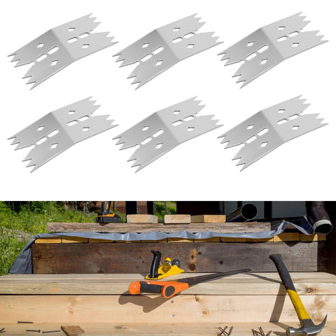 Stainless Steel Workholding Dogs Set for Router Sled and CNC Hold Down 6 Piece Multi Surface Anchoring Kit with T Bolt Nail and Screw Options visible on a workbench.