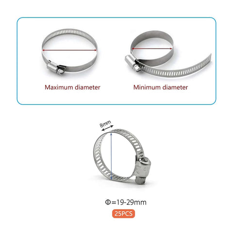 Stainless Steel Worm Gear Hose Clamps 1 Inch Adjustable 19 To 29mm 304 Stainless Marine Auto Fuel Line Clamps 25 Pack