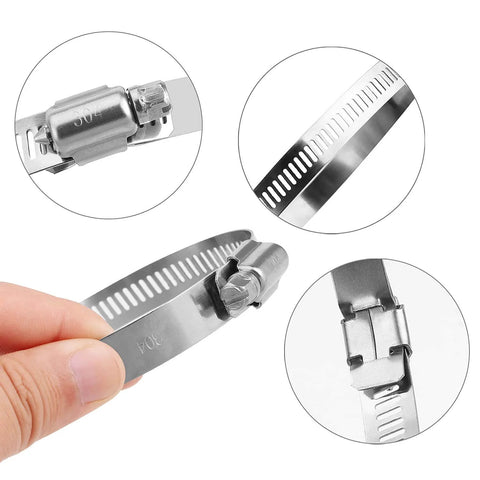 Close-up of 10 Pack 3 Inch Stainless Steel Hose Clamps Worm Gear Duct Clamps Adjustable 3 to 3.5 Inch 75 to 90mm.
