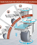2 Inch Heavy Duty Stainless Steel Caster Wheels With Brake Swivel Set Of 4, 1000 Lbs Total Load, showing brake mechanism