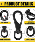 Product details of Two Pieces 4.6 Inch Stainless Steel Swivel Eye Snaps 220 Lbs Capacity Heavy Duty Flag Clips with black finish.