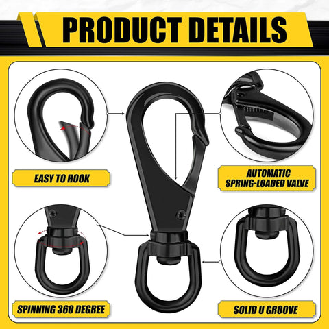Product details of Two Pieces 4.6 Inch Stainless Steel Swivel Eye Snaps 220 Lbs Capacity Heavy Duty Flag Clips with black finish.