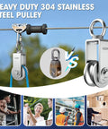 U Type Swivel Pulley Block, 304 Stainless Steel Pulleys for Wire Rope Cable Lifting, DIY Gym Equipment Part, Clothesline, Hoist - Waterproof Sturdy 360 Degree Rotating Wheel (34 mm, 4) in use outdoors
