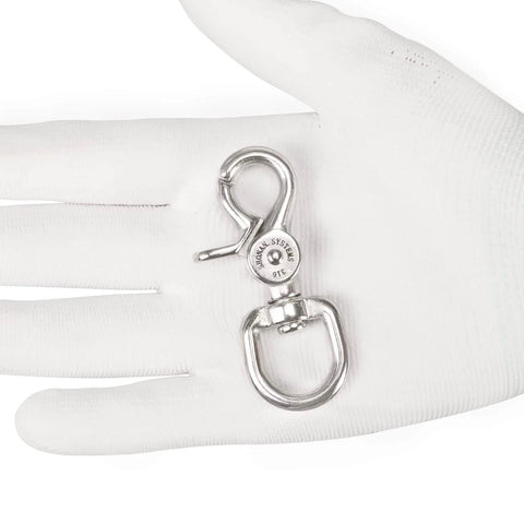 2.65 Inch Trigger Snap Hooks Marine Grade Stainless Steel 316 Swivel Snap Hooks displayed on gloved hand