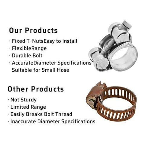 Comparison of 4Pcs T Bolt Hose Clamps 304 Stainless Steel Adjustable Heavy Duty Pipe Strap Clamps with other clamps