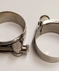 Stainless Steel 2 Pack T Bolt Hose Clamps for 1.5625 to 1.75 Inch Outer Diameter Clamping Range shown on a white surface.