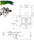 T Handle Latch Replacement Kit Stainless Steel 2 Pack For Truck Tool Box Camper RV Trailer Doors With 4 Keys And 2 Gaskets Waterproof Seal Keyed Alike E45, shown with dimensions.