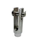 Close-up of Stainless T316 Right Hand Threaded Yoke End Three Eighths Inch 4 Pack 1200 Lbs, showing right-hand thread and pin.