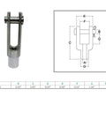 Stainless T316 Right Hand Threaded Yoke End Three Eighths Inch 4 Pack 1200 Lbs, diagram and dimensions, close-up view