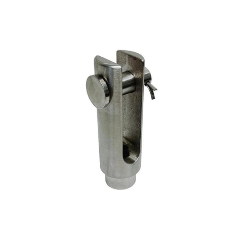 Stainless T316 Right Hand Threaded Yoke End Three Eighths Inch 4 Pack 1200 Lbs, close-up view of single yoke end.