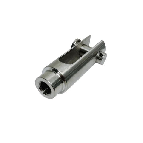Close-up of Stainless T316 Right Hand Threaded Yoke End Three Eighths Inch 4 Pack 1200 Lbs, showcasing right-hand threading detail.