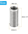 Thread Adapters Sleeve Reducing Nut M10x1.5 Male To M8x1.25 Female Stainless Steel 303 Insert Nut Reducer, 20mm Length, 10 Pack