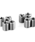 Close-up of stainless steel insert nuts from the Stainless Steel Thread Repair Tool Kit with 10 Insert Nuts M8 x 1.25 and M10 x 1.25 threads.