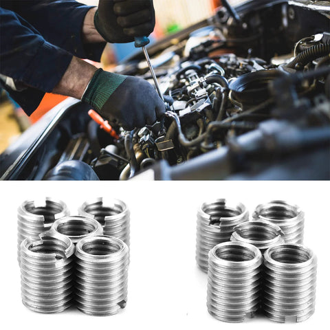 Mechanic using Stainless Steel Thread Repair Tool Kit with 10 Insert Nuts M8 X 1.25 Female Threads And M10 X 1.25 Male Threads