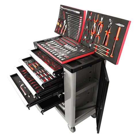 421 Pcs Tool Sets Rolling Box Heavy Duty Stainless Steel Tool Chest 7 Drawers Tool Cabinet with tools displayed
