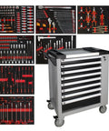 421 Pcs Tool Sets Rolling Box Heavy Duty Stainless Steel Tool Chest 7 Drawers Tool Cabinet Cart Trolley with tools displayed