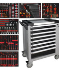 421 Pcs Tool Sets Rolling Box Heavy Duty Stainless Steel Tool Chest 7 Drawers Tool Cabinet Cart Trolley with tools displayed