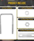 Durable 304 Stainless Steel Square U Bolt Kit With Nuts, Washers And Frame Plates In A 2 Set components diagram