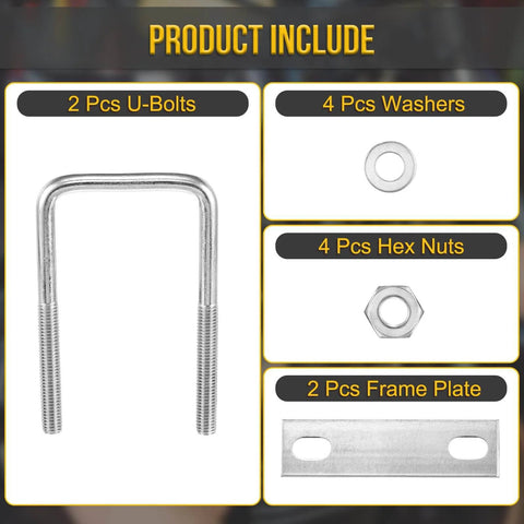 Durable 304 Stainless Steel Square U Bolt Kit With Nuts, Washers And Frame Plates In A 2 Set components diagram