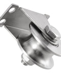 Close-up of 2 Pcs 2 Inch U Groove Wheel, Stainless Steel Groove Wheel Pulley, heavy duty caster for wire rope rail, DIY use