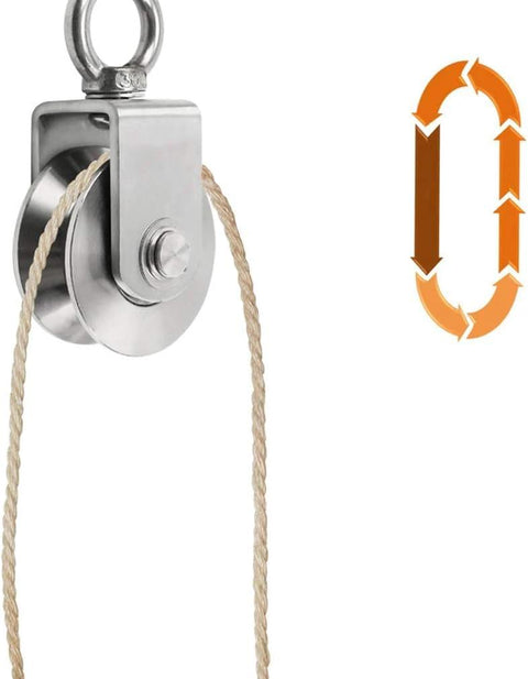 2pcs V-Groove Caster Wheel,Heavy Duty Sheaves Track Pulley,304 Stainless Steel Directional Roller,360° Rotating Ring with rope