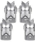 Front view of four V Groove Wheel Stainless Steel Heavy Duty Wire Rope Pulley Block Sliding Gate Rollers for gates