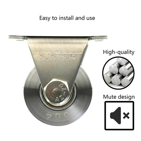 Front view of V Type Groove Wheel Pulley Stainless Steel Silent Pulley Block,Wall-Mounted Ceiling Lifting Pulley Block,Sliding Gate Hardware,Removable Double Bearing with expansion pipes and screw, showing SUS 304 stainless steel and mute design.