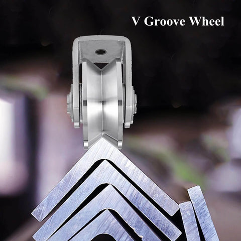 V Groove Wheel Stainless Steel Heavy Duty Wire Rope Pulley Block Sliding Gate Rollers in front view, showing design and material