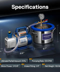 1.5 Gallon Stainless Steel Vacuum Chamber With Pump Degassing Kit Including 3.5 CFM 1/4 HP Single Stage Vacuum Pump And Oil