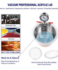 1.5 Gallon Stainless Steel Vacuum Chamber Kit For Resin And Epoxy Degassing With Acrylic Lid And Silicone Gasket overview