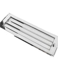 Installed stainless steel louvered vent, rectangular 22 x 7.9 in, mirror-polished finish with locking adjustable opening