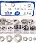 220 Pcs Metric M3 To M10 Stainless Conical Knurled Spring And Belleville Washers in storage box, labeled compartments