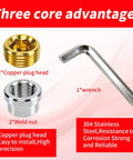 Three Eighths Inch NPT Stainless Steel 304 Female Weld Bung Mounting Fitting kit items including copper plugs, weld nuts, and wrench.