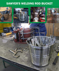 Stainless Steel Welding Rod Bucket With Partitioned Storage For Electrodes And Stubs on workbench