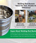 Stainless Steel Welding Rod Bucket with Partitioned Storage for Electrodes and Stubs, 4.5 Gallon Metal Pail, Portable Handle