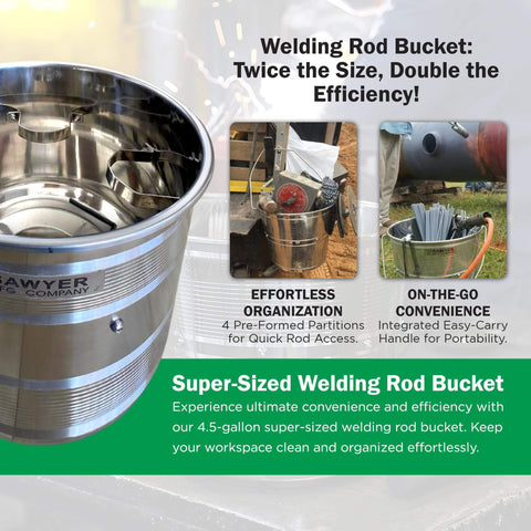 Stainless Steel Welding Rod Bucket with Partitioned Storage for Electrodes and Stubs, 4.5 Gallon Metal Pail, Portable Handle