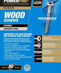#8 x 1-1/4 Stainless Steel Wood Screws, Premium Marine Grade 305 Exterior Screws packaging features key benefits and T20 Star Drive Bit.