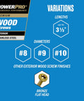 #8 x 1-1/4 Stainless Steel Wood Screws, Premium Marine Grade 305 Exterior Screws for Decking and Outdoor Wood Projects, variations shown