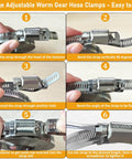 Stainless Steel Large Worm Gear Hose Clamps Kit With 32.81 Feet Adjustable Band And 20 Strong Fasteners For Plumbing Auto Tube Fuel Line Duct Pipe Clamp Assortment For Precise Do It Yourself Hose Repairs, demonstrated in a step-by-step guide for easy use.