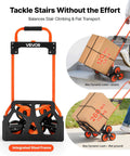 Image showing a Stair Climbing Cart 260 LBS, Portable Folding Aluminum Trolley Dolly for Stairs with Telescoping Handle and 6 Mute Wheels in use.