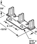 Diagram of Stamped Steel Adjustable Closet Door Floor Guide dimensions, including height, width, and slot measurements