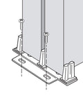 Illustration of Stamped Steel Adjustable Closet Door Floor Guide installation with screws and guides for door alignment, Single Pack