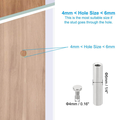 Size diagram for 20 Pcs One Quarter Inch Sign Standoff Screws, 30mm Stainless Steel Nickel Plated Wall Mounting Hardware.
