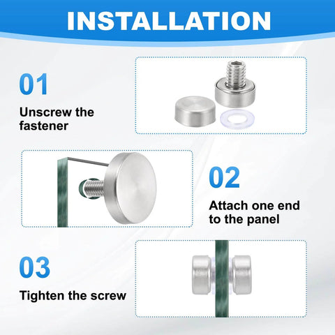 Installation steps for 4 Pack Stainless Steel Sign Standoff Screws With Rubber Gaskets For Glass Displays M6 X 16mm Thread 19mm Cap