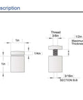 Diagram of 20 Pack Standoff Screws 1 Inch Diameter And 1 Inch Length Stainless Steel With Brushed Nickel Finish showing dimensions.