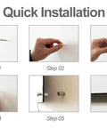 Quick installation guide for 12 pack stainless steel standoff screws with wall anchors and rubber pads for sign mounting.