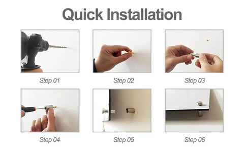 Quick installation guide for 12 pack stainless steel standoff screws with wall anchors and rubber pads for sign mounting.