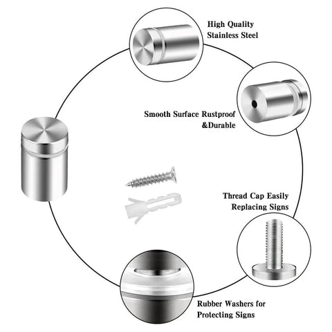 Diagram showing Standoff Screws For Acrylic Signs 12x19mm Pack With 12 Standoffs 24 Spacers And Mounting Hardware details and features.