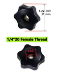 Image of 30 Pcs 1/4-20 Star Knobs for T Track Hex Star Thread Nut Set with product dimensions and female thread detail.